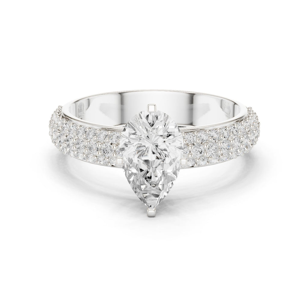 Pear Diamond Engagement Ring with Multi-Row Pavé Band
