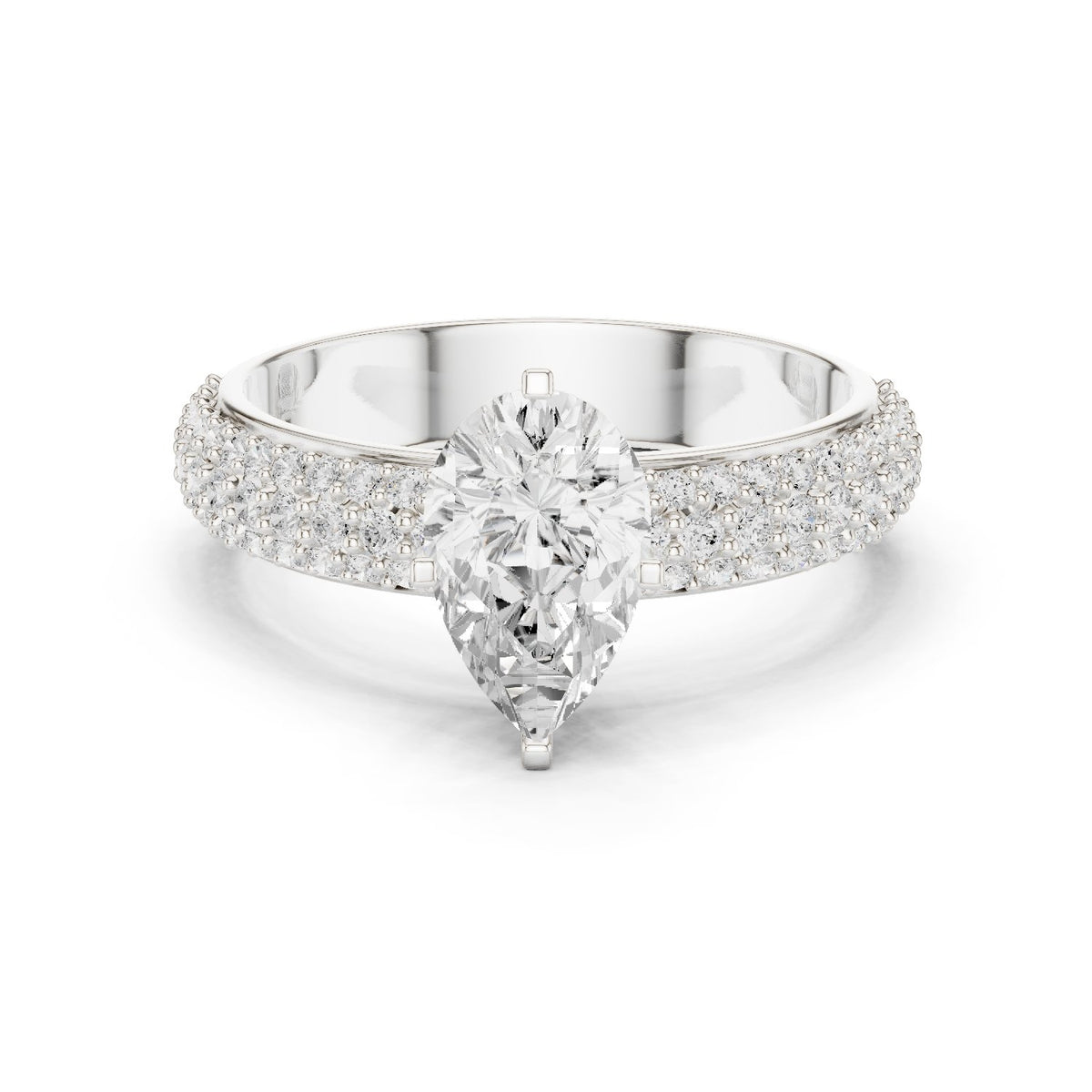 Pear Diamond Engagement Ring with Multi-Row Pavé Band