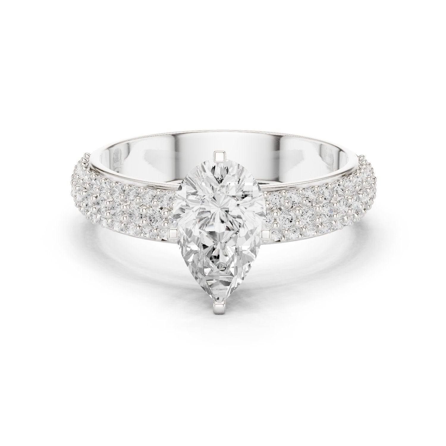 Pear Diamond Engagement Ring with Multi-Row Pavé Band