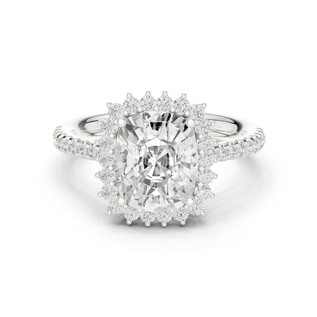 Cushion Cut Halo Engagement Ring with Pavé Band