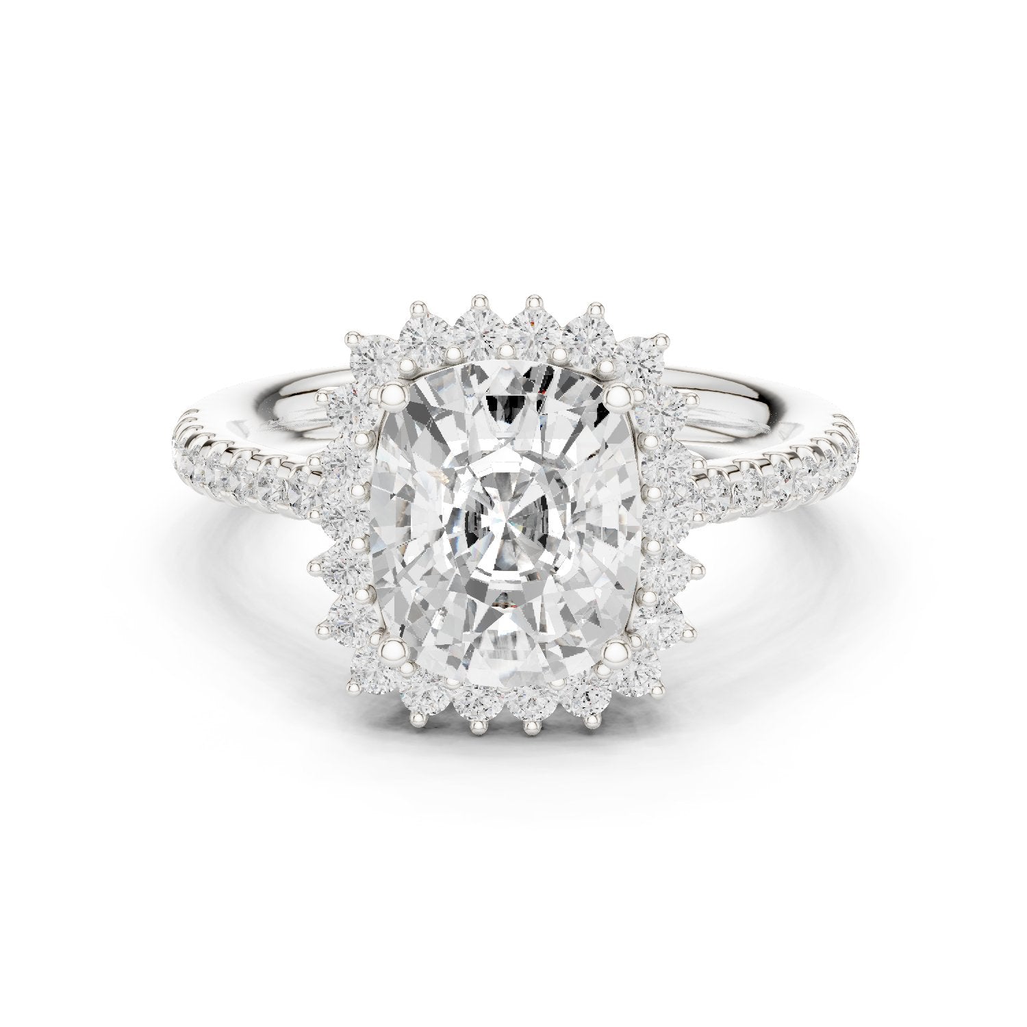 Cushion Cut Halo Engagement Ring with Pavé Band