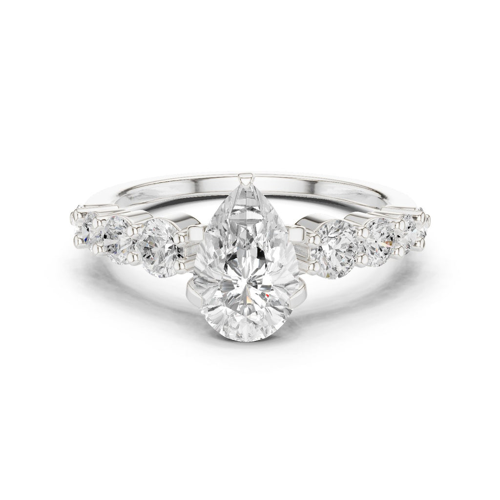Pear Diamond Engagement Ring with Graduated Round Side Accents