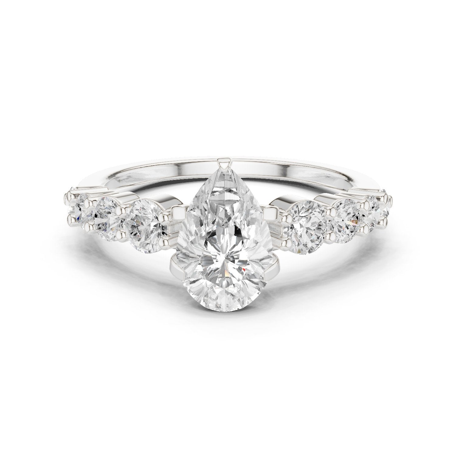 Pear Diamond Engagement Ring with Graduated Round Side Accents