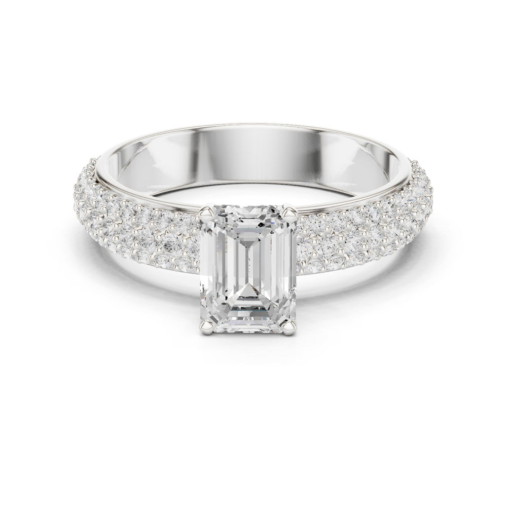 Emerald Cut Engagement Ring with Wide Pavé Band
