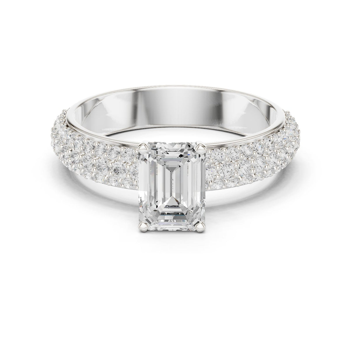 Emerald Cut Engagement Ring with Wide Pavé Band