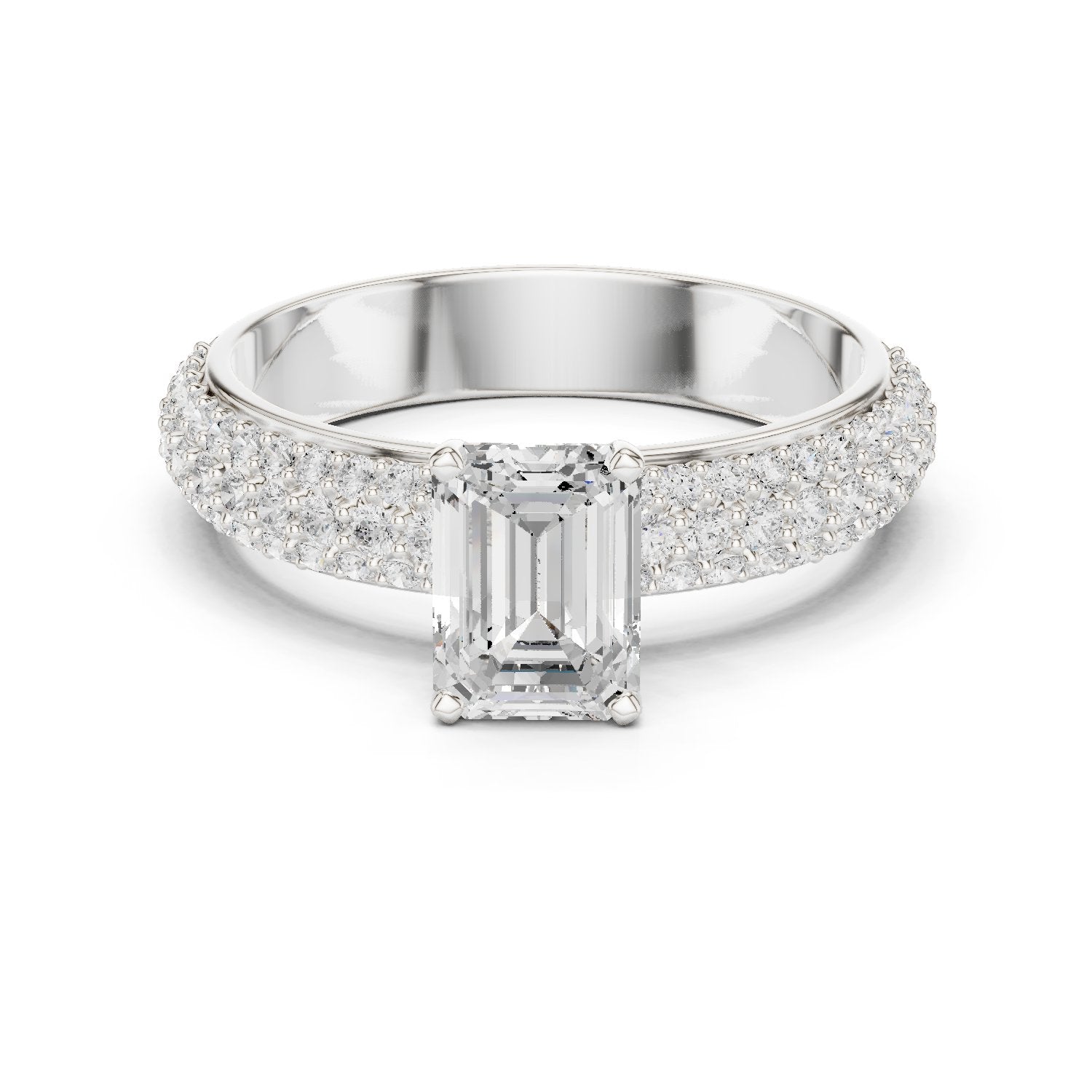 Emerald Cut Engagement Ring with Wide Pavé Band