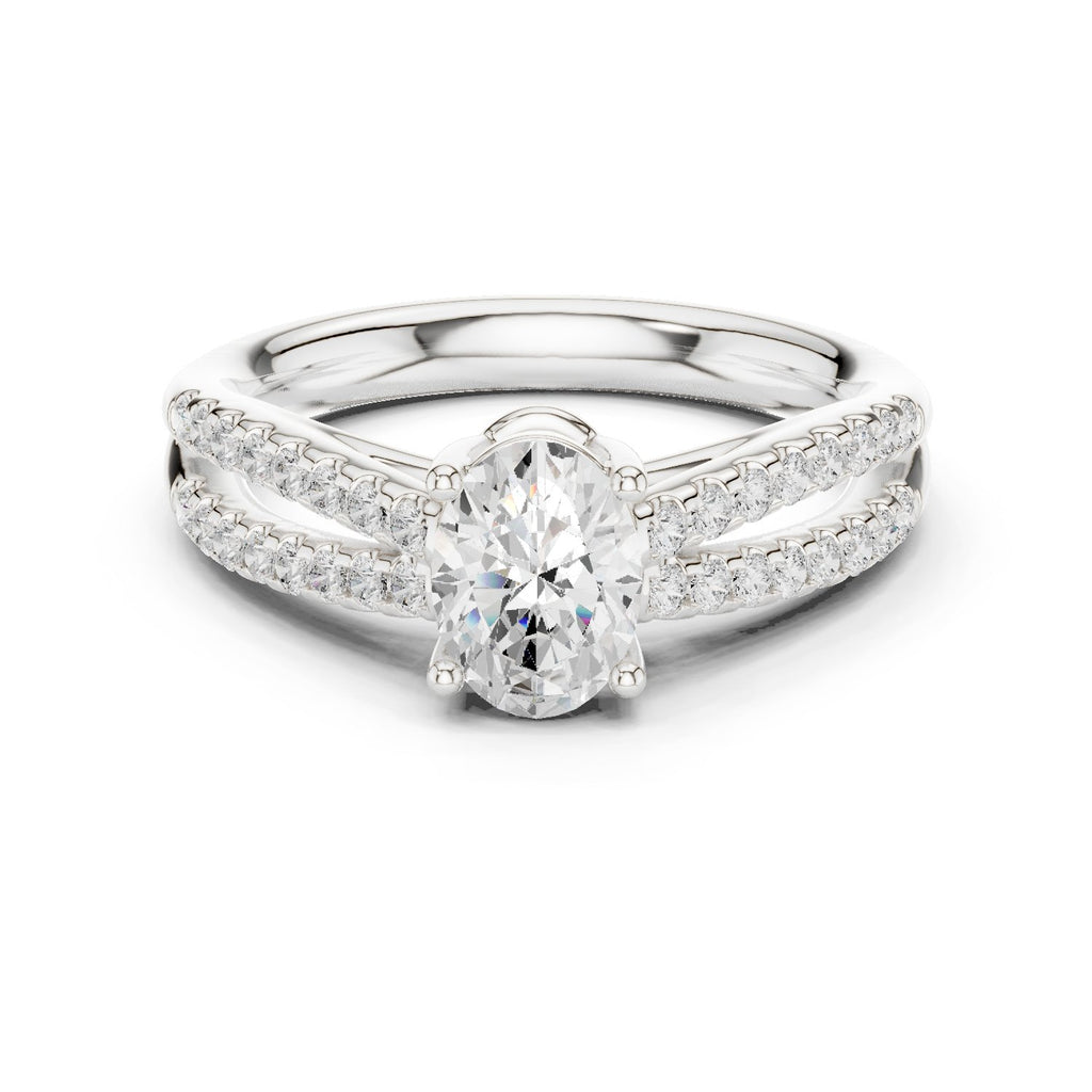 Oval Diamond Engagement Ring with Double Pavé Split Shank