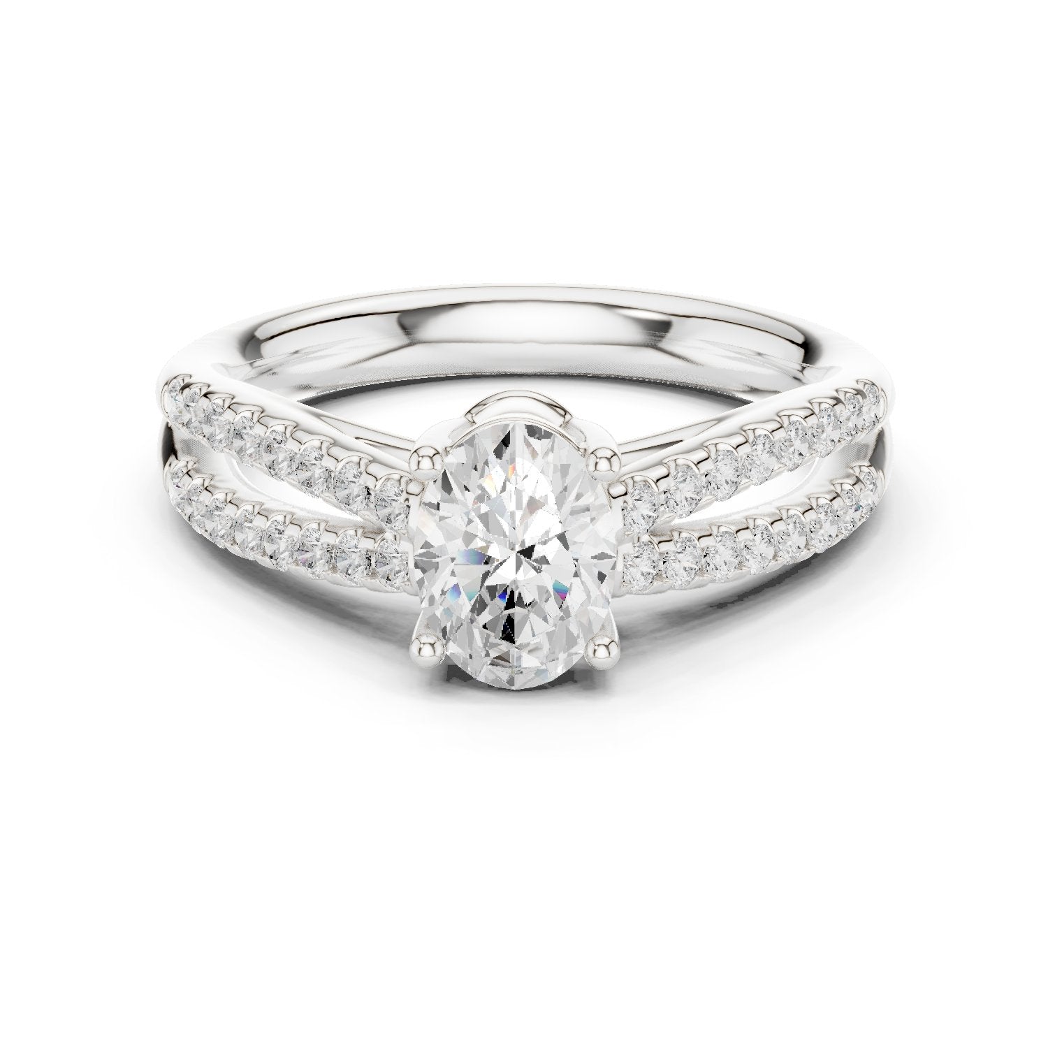 Oval Diamond Engagement Ring with Double Pavé Split Shank