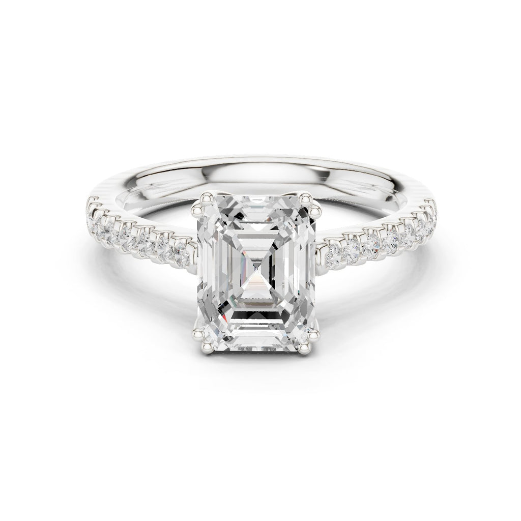 Emerald Cut Diamond Engagement Ring with Pavé Band
