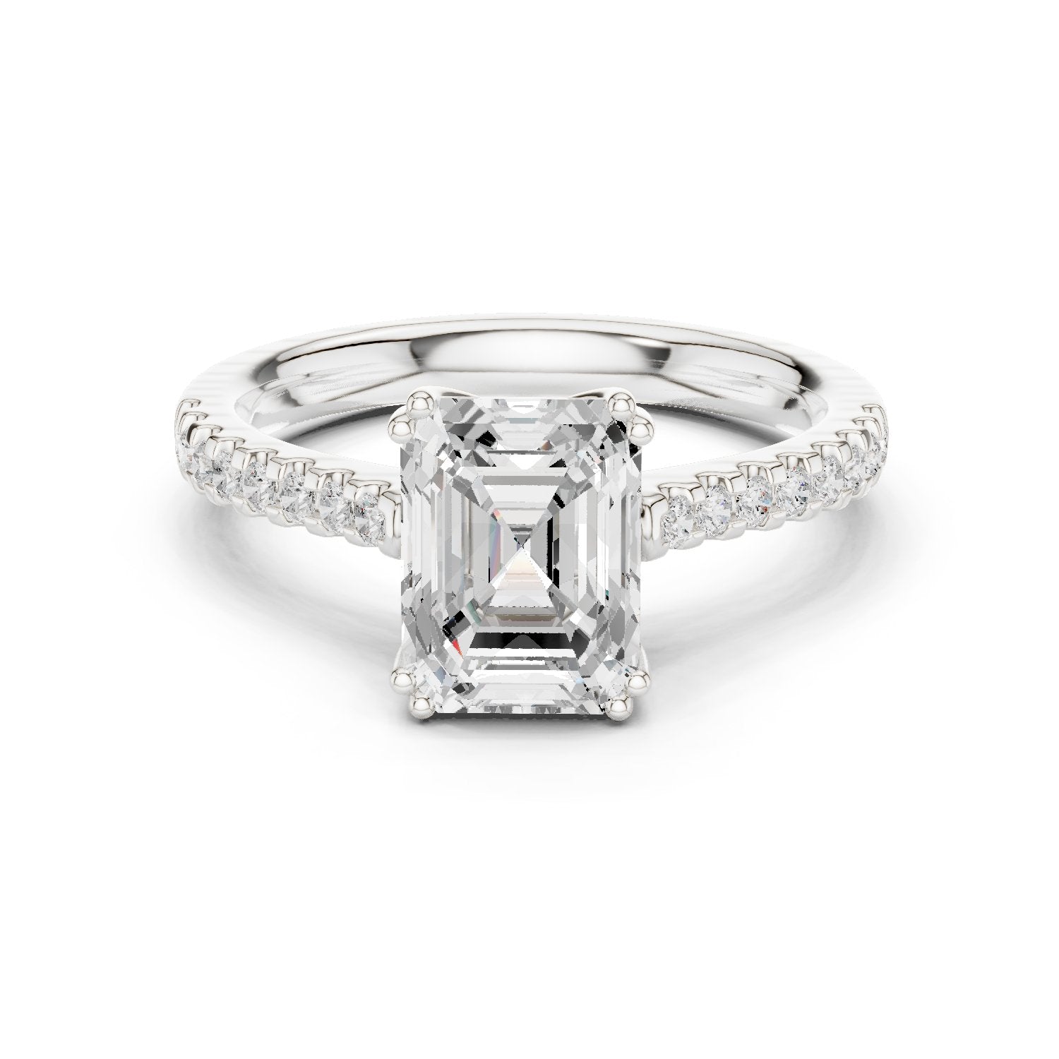 Emerald Cut Diamond Engagement Ring with Pavé Band