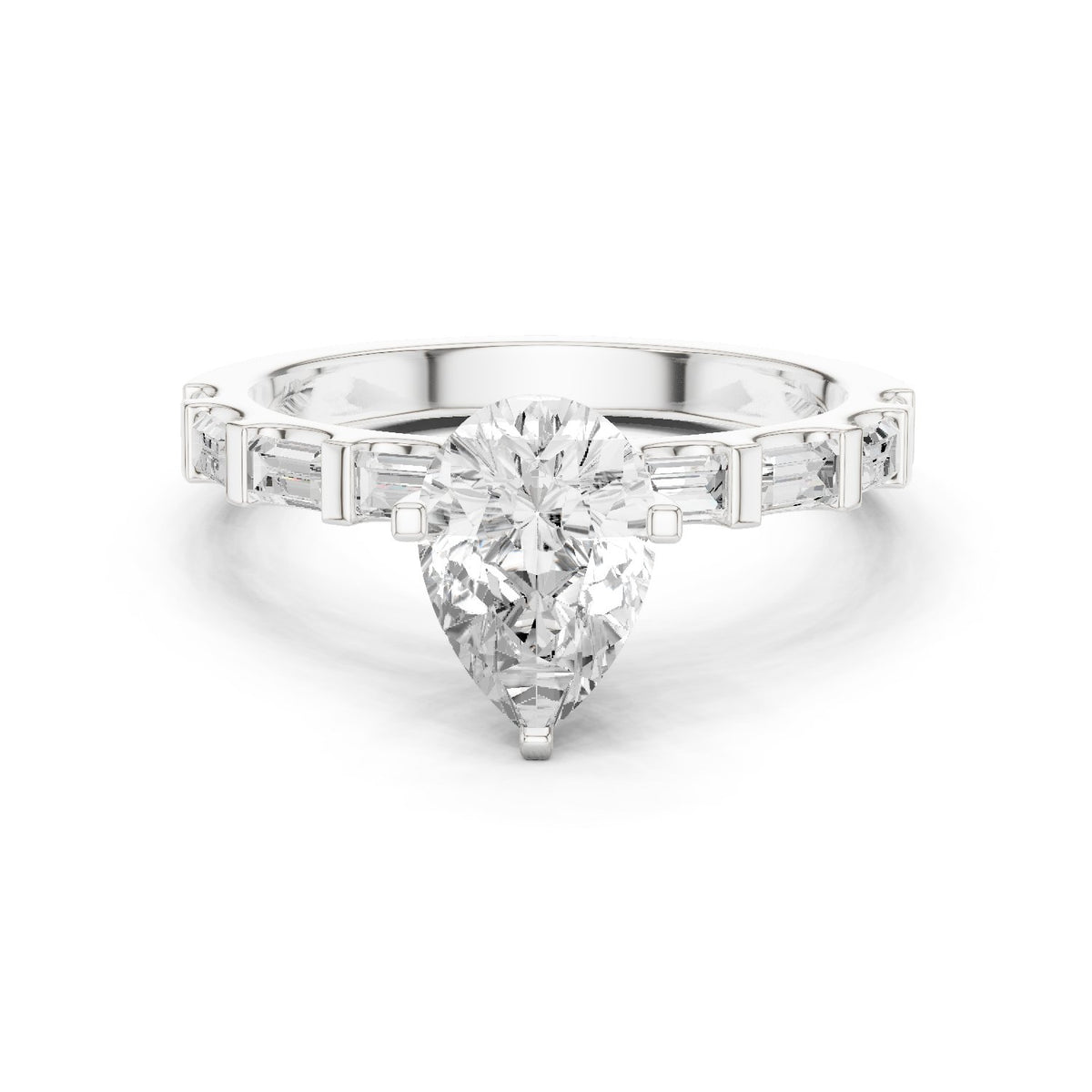 Pear Diamond Engagement Ring with Alternating Baguette and Round Band