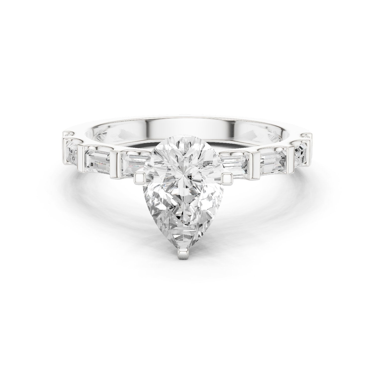 Pear Diamond Engagement Ring with Alternating Baguette and Round Band