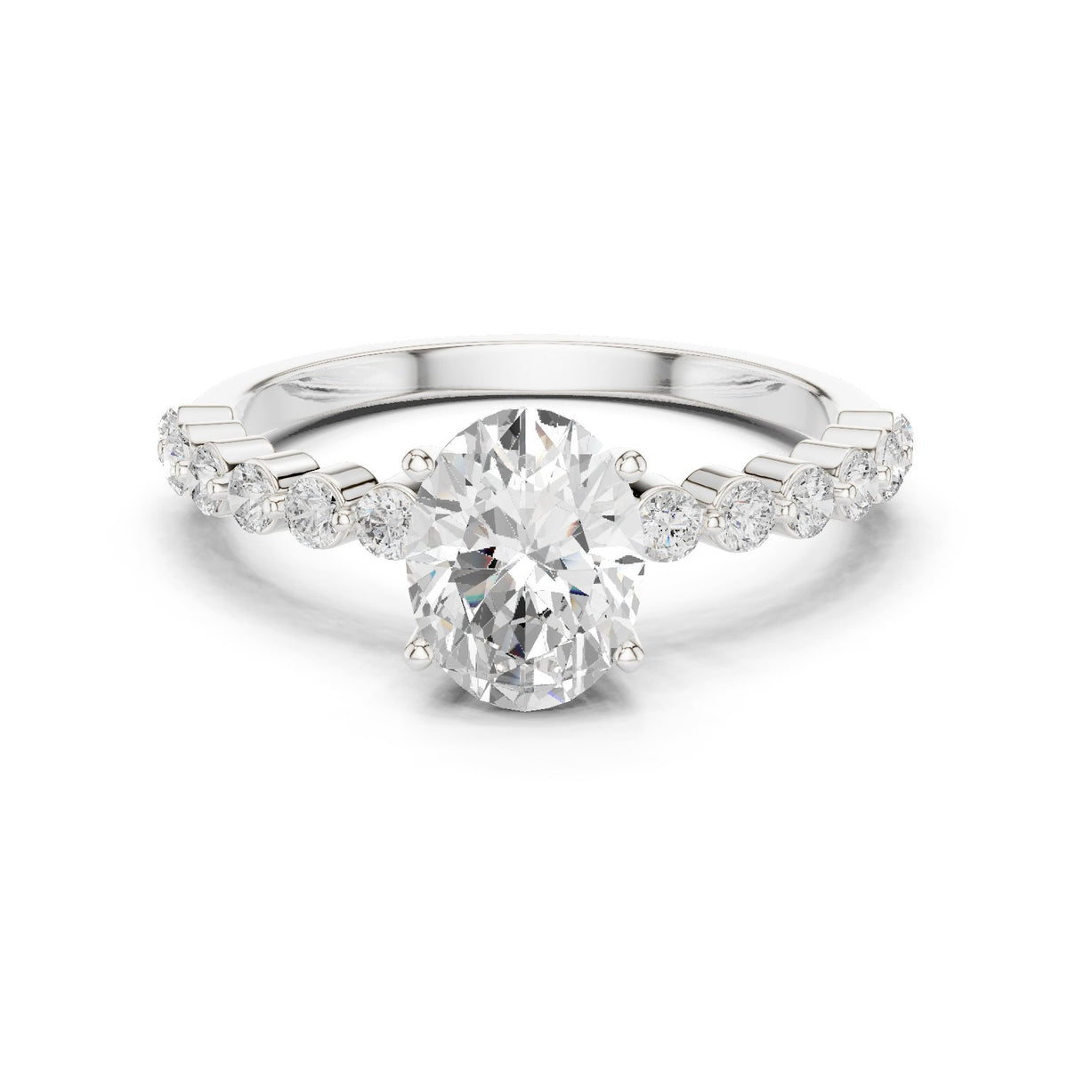 Oval Diamond Engagement Ring with Graduated Side Accents