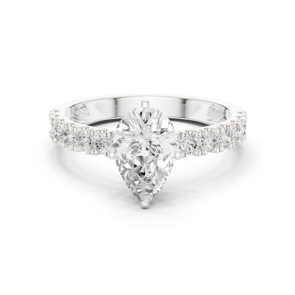 Pear Diamond Engagement Ring with Pavé Band