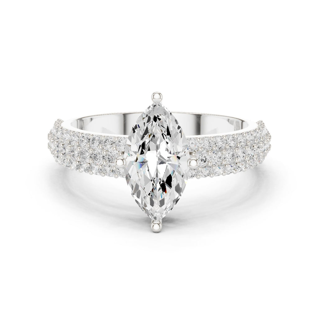 Marquise Cut Engagement Ring with Double Pavé Band