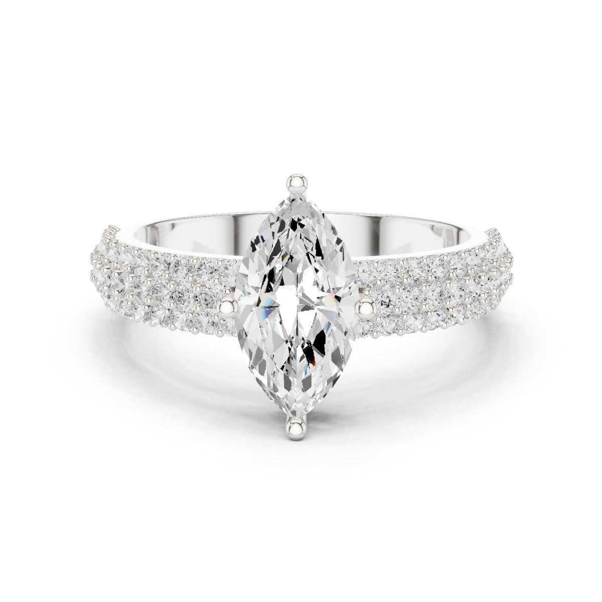 Marquise Cut Engagement Ring with Double Pavé Band