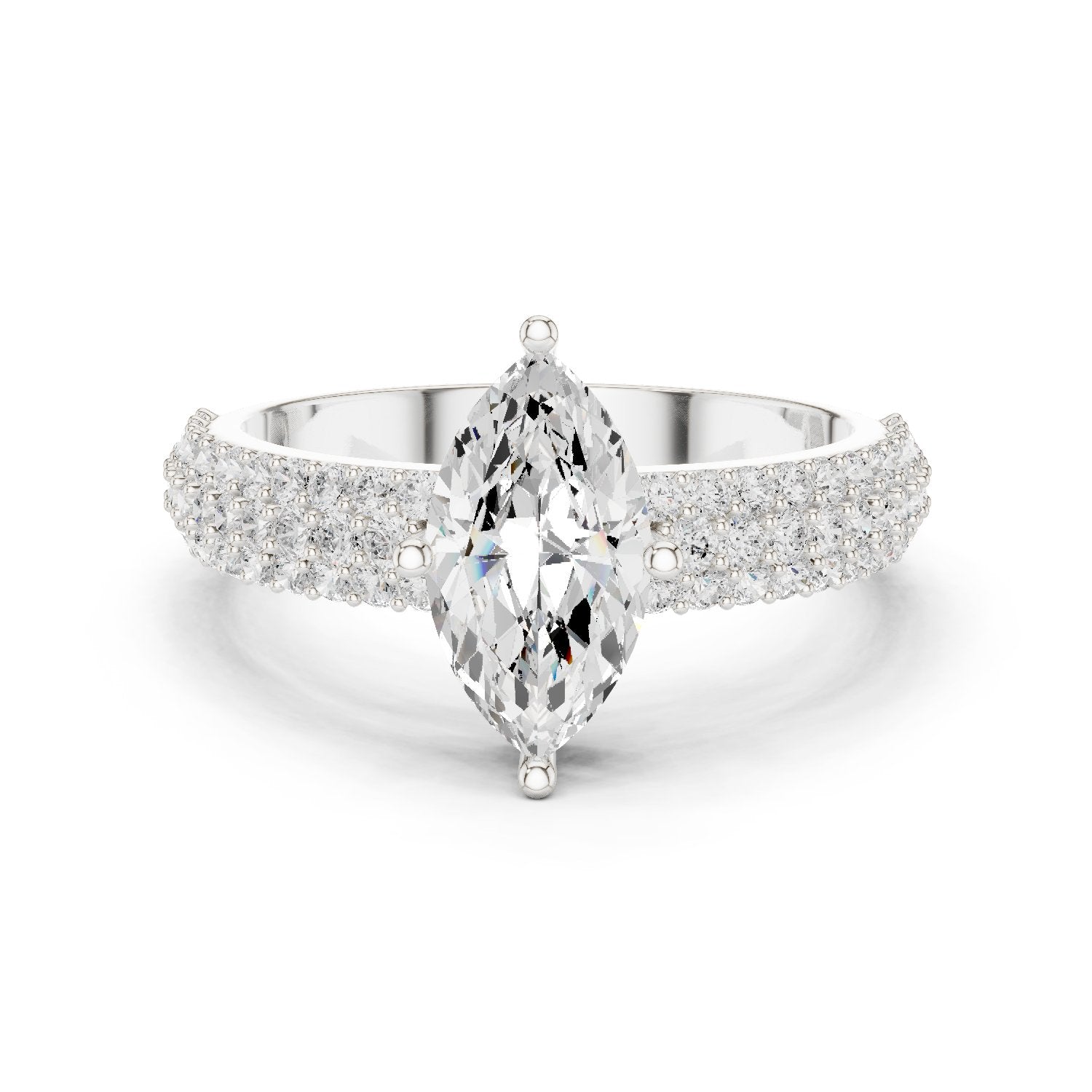 Marquise Cut Engagement Ring with Double Pavé Band