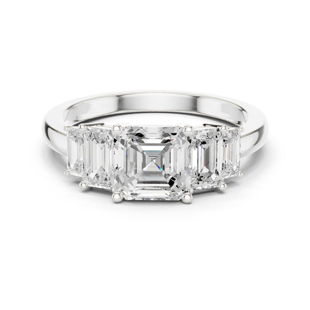Emerald and Baguette Five Stone Diamond Ring