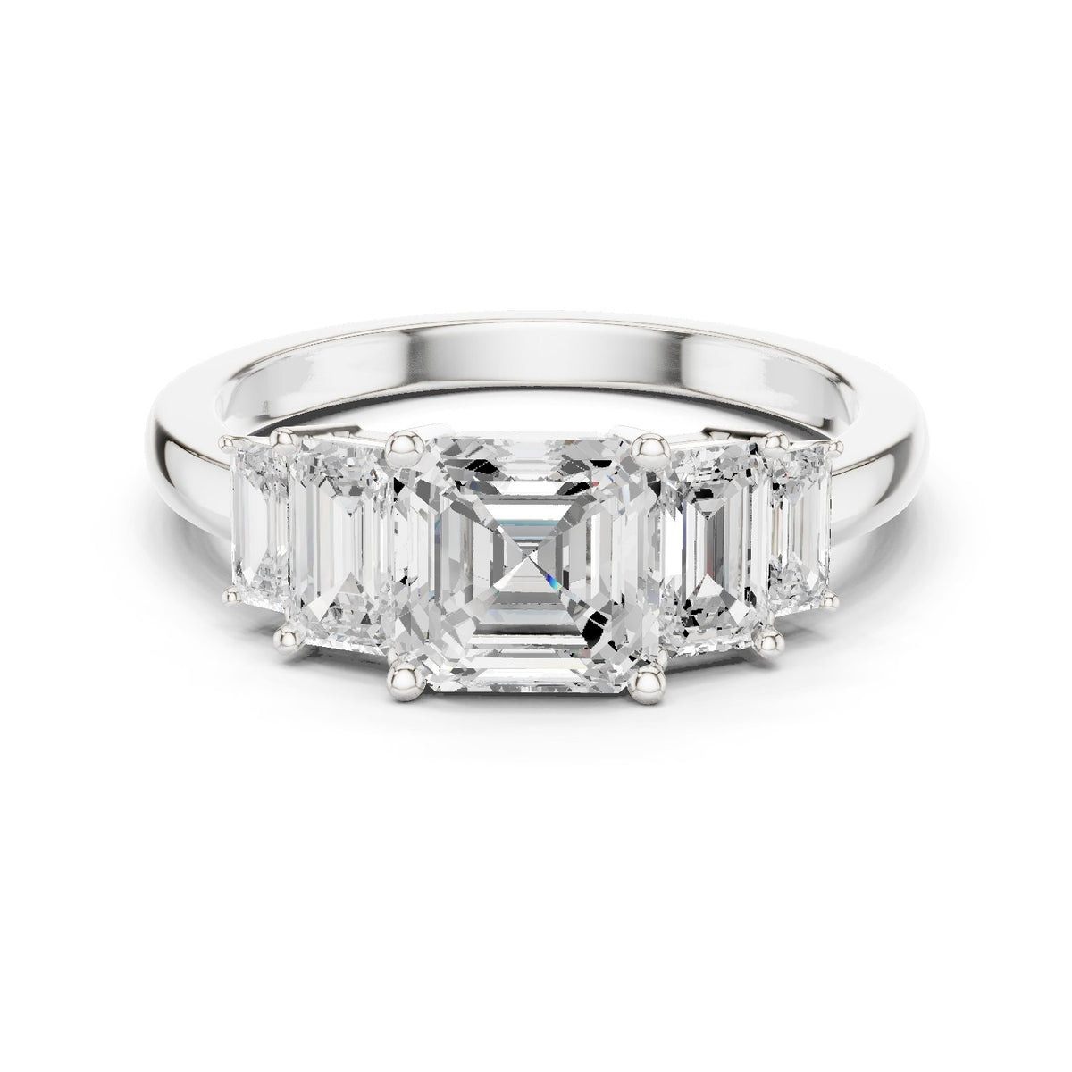 Emerald and Baguette Five Stone Diamond Ring