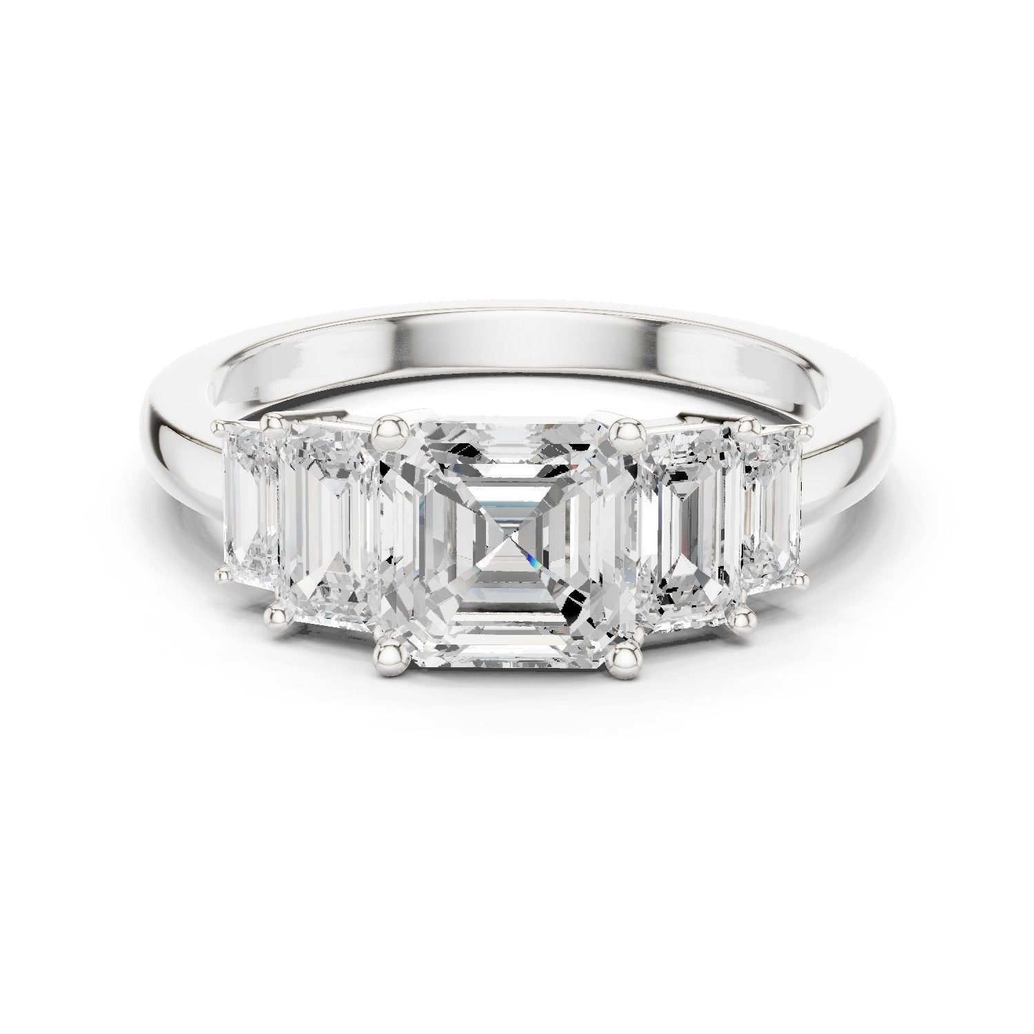 Emerald and Baguette Five Stone Diamond Ring