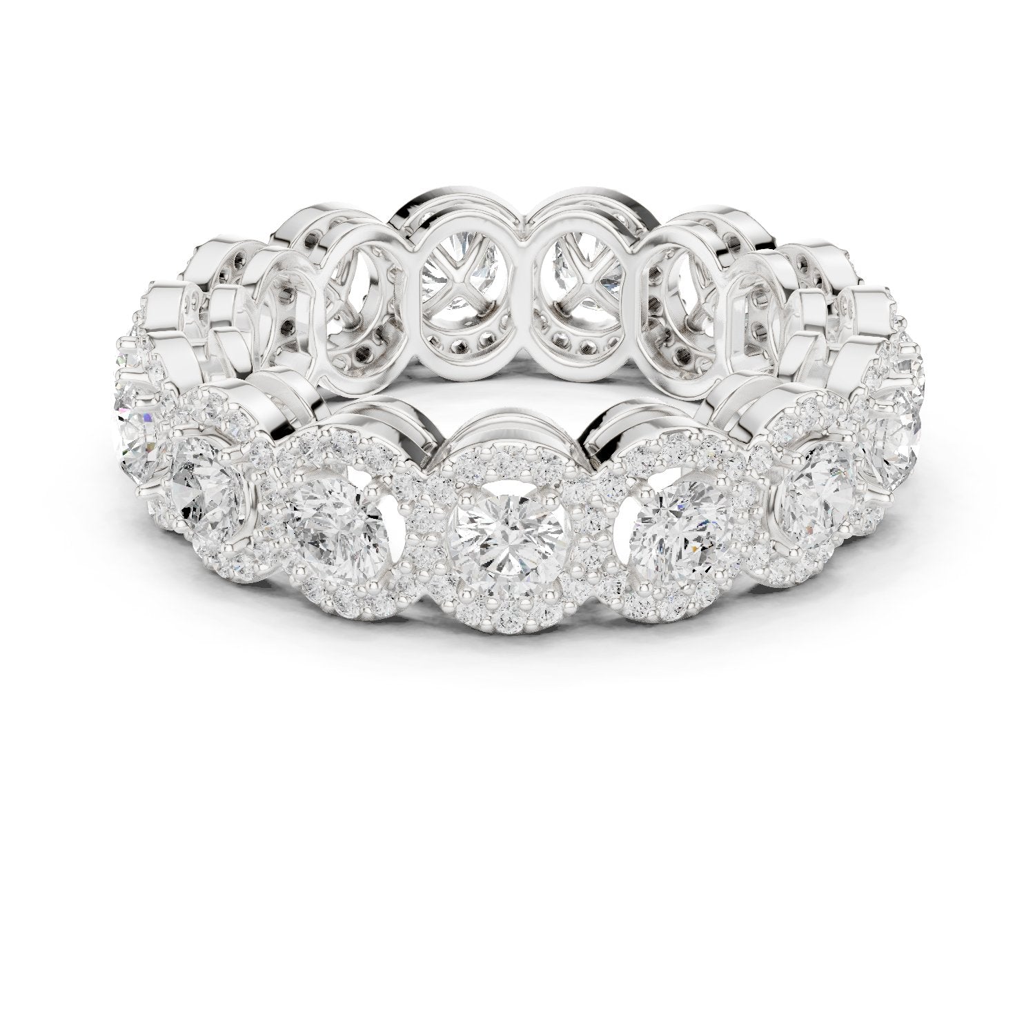 Round Diamond Cluster Halo Eternity Band