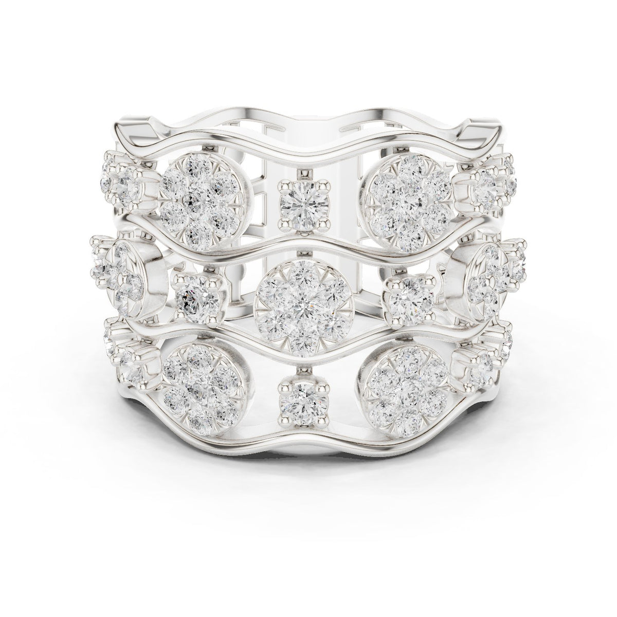 Round Diamond Wide Floral Cluster Anniversary Band