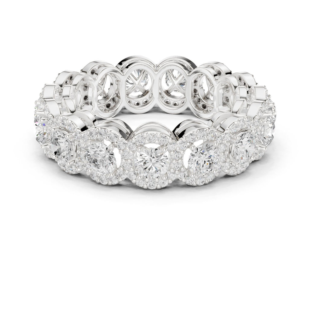 Round Diamond Cluster Halo Eternity Band