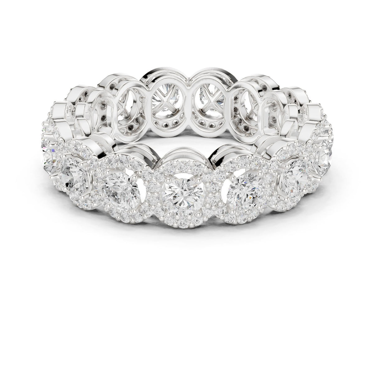 Round Diamond Cluster Halo Eternity Band