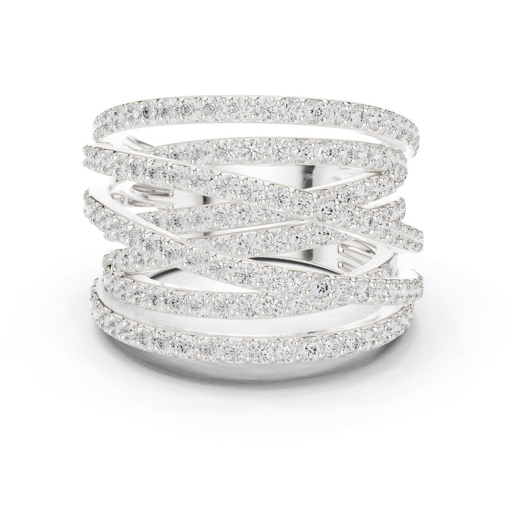 Round Diamond Wide Crossover Pavé Statement Band