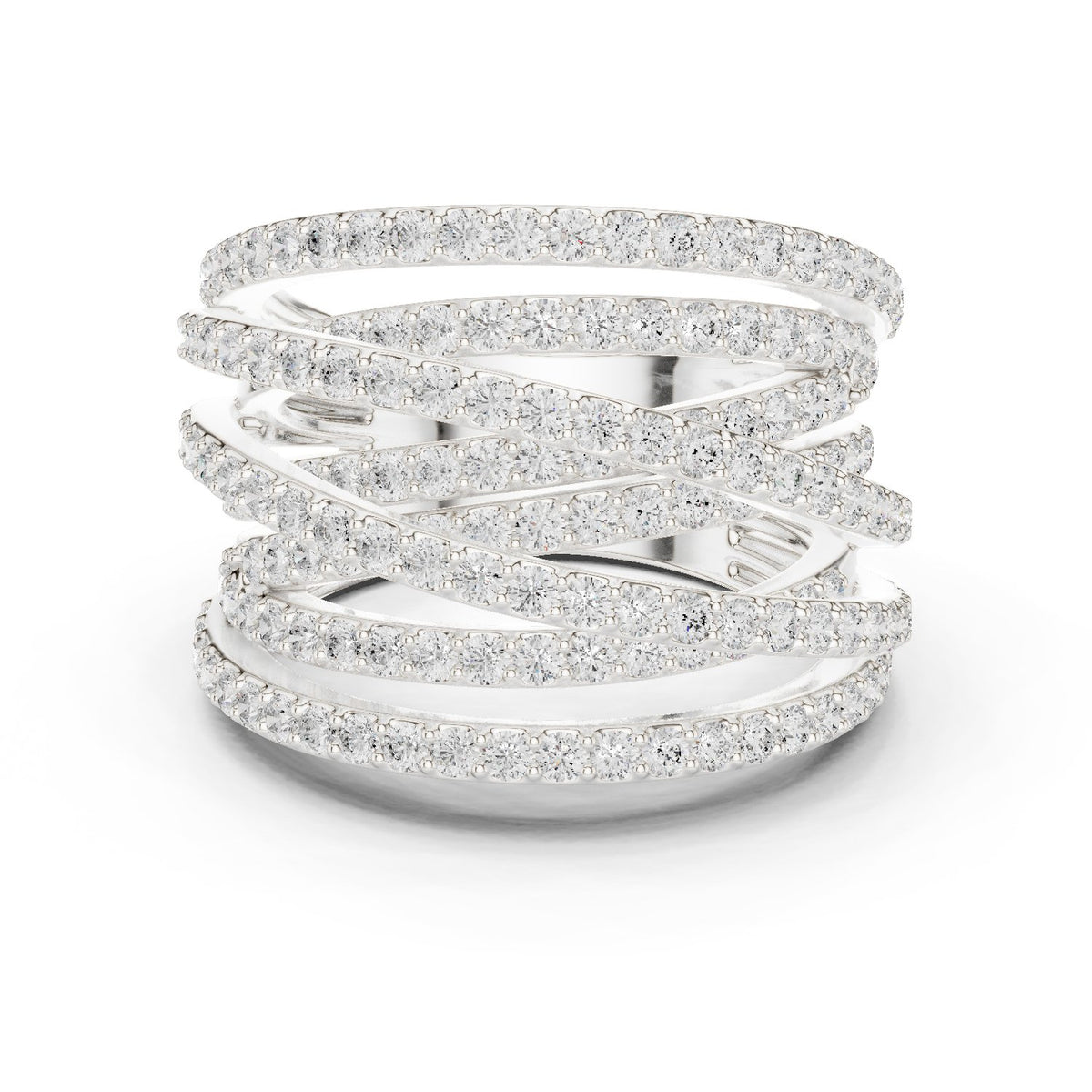 Round Diamond Wide Crossover Pavé Statement Band