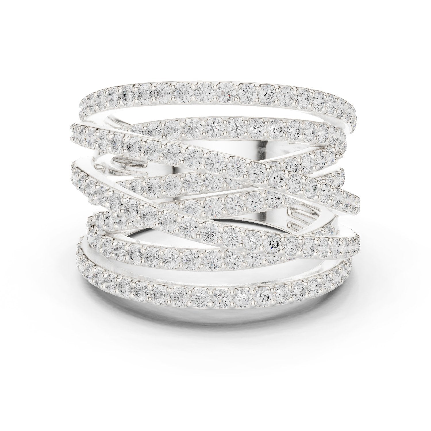 Round Diamond Wide Crossover Pavé Statement Band