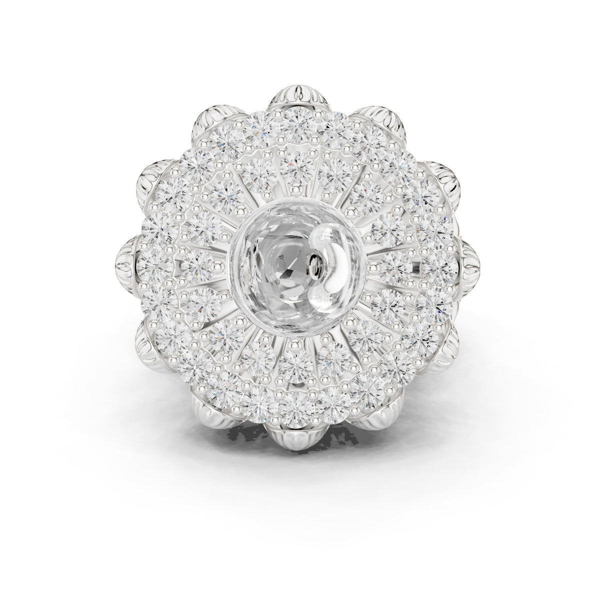 Round Diamond Floral Medallion Cocktail Ring