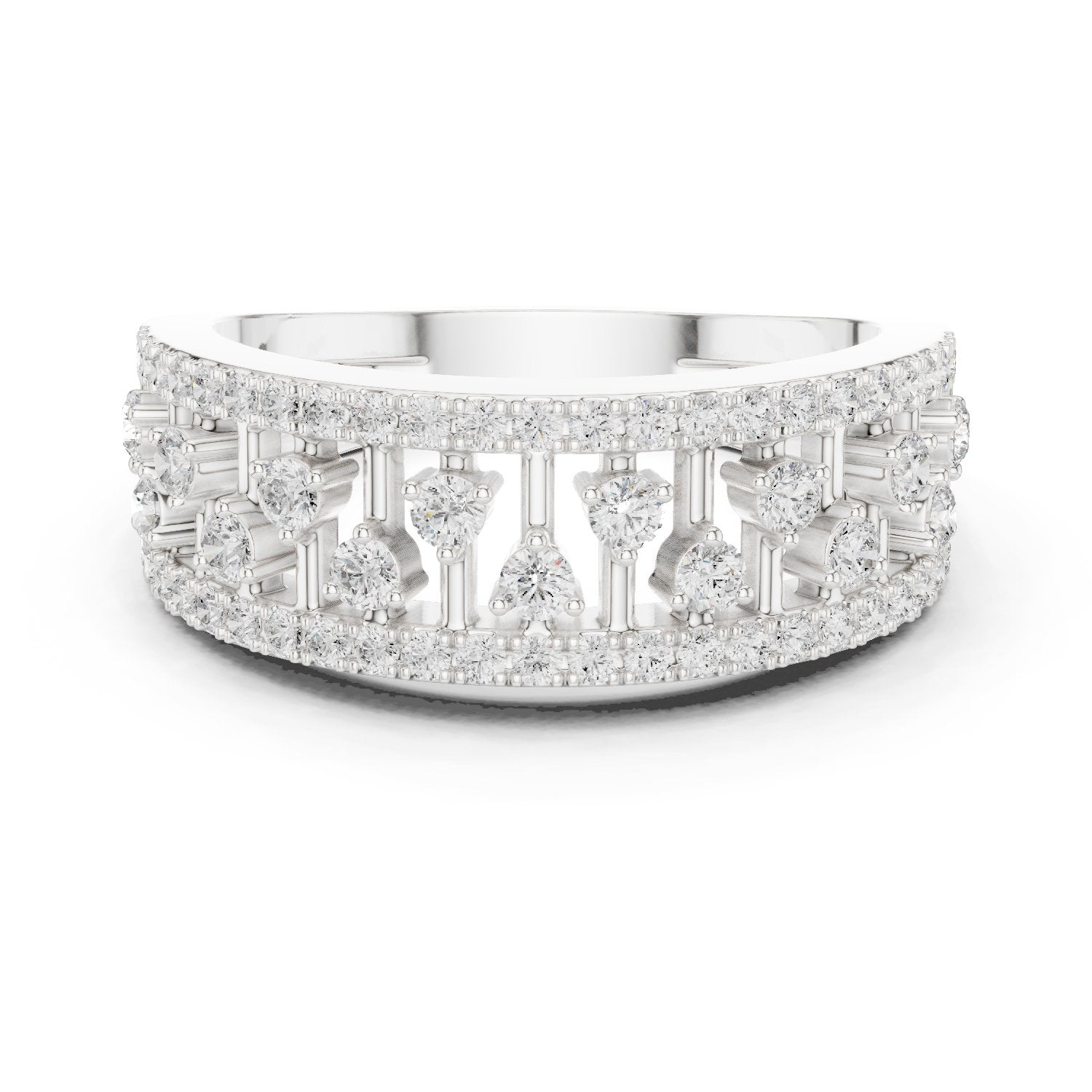 Round Diamond Wide Scattered Pavé Open-Metalwork Band