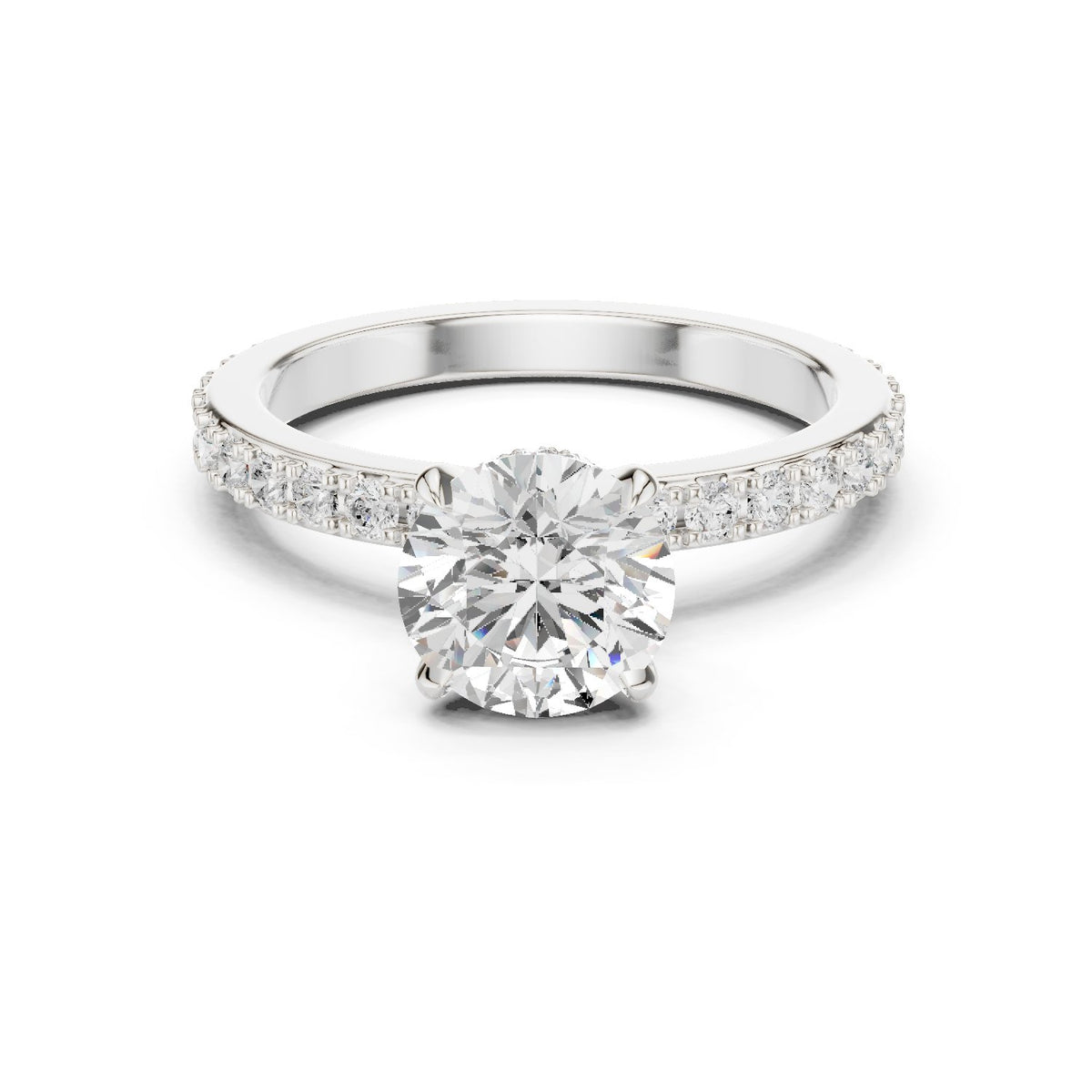 Round Diamond Engagement Ring with Pavé Band