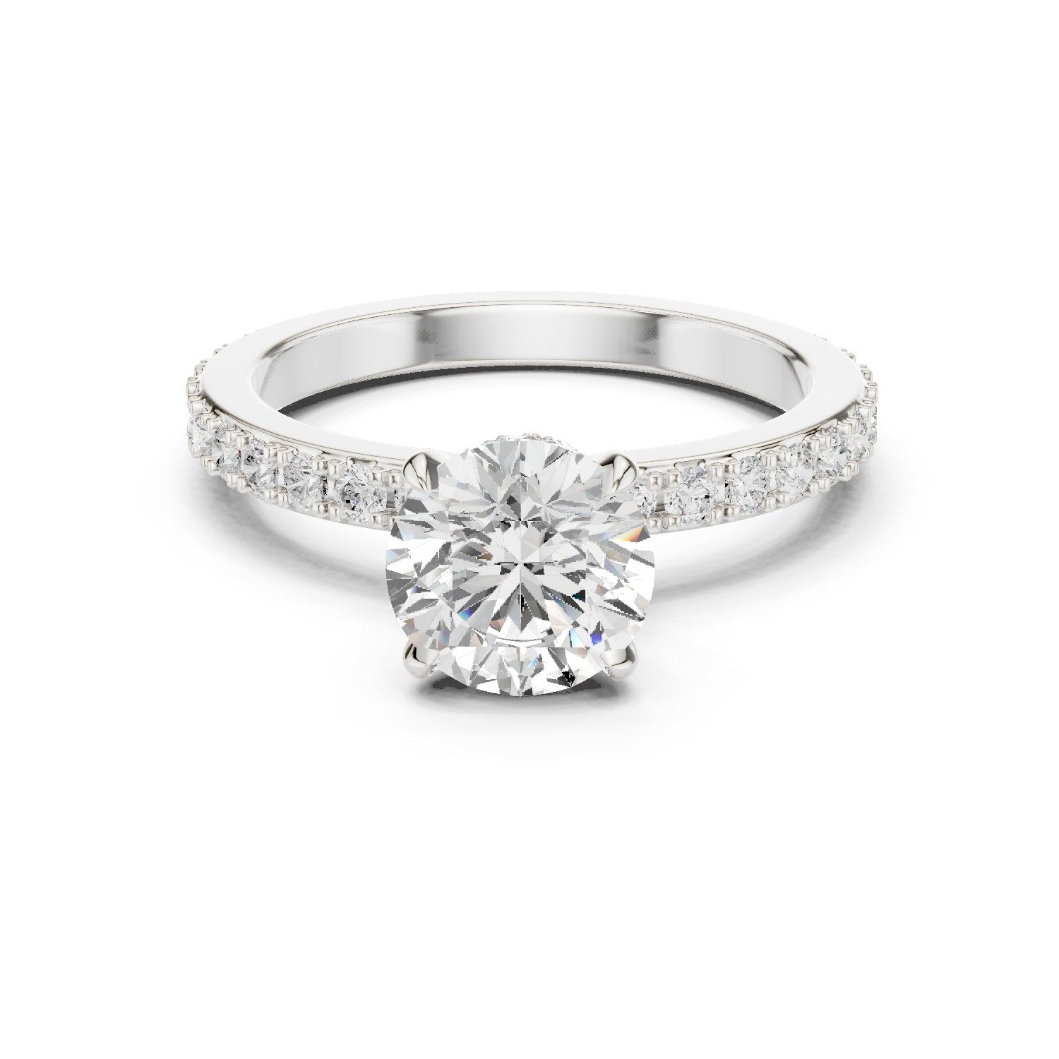 Round Diamond Engagement Ring with Pavé Band