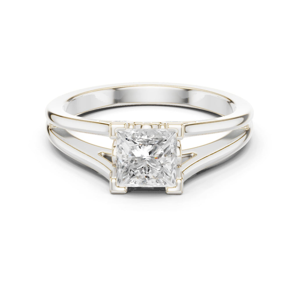 Kite Princess Cut Double Band Split Shank Solitaire Engagement Ring