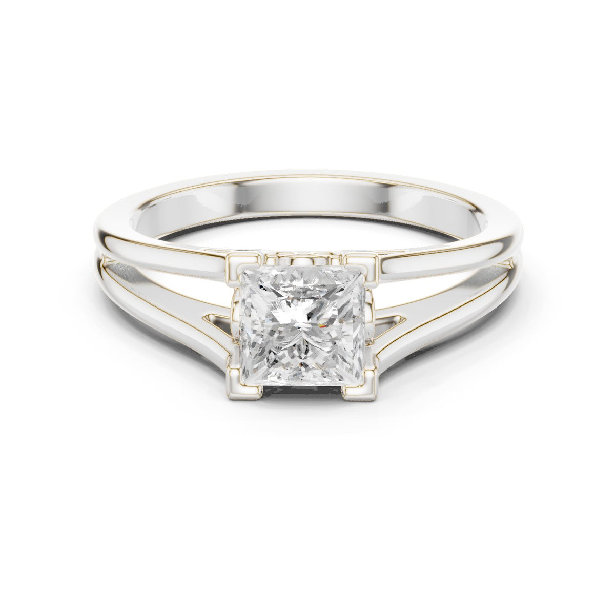 Kite Princess Cut Double Band Split Shank Solitaire Engagement Ring
