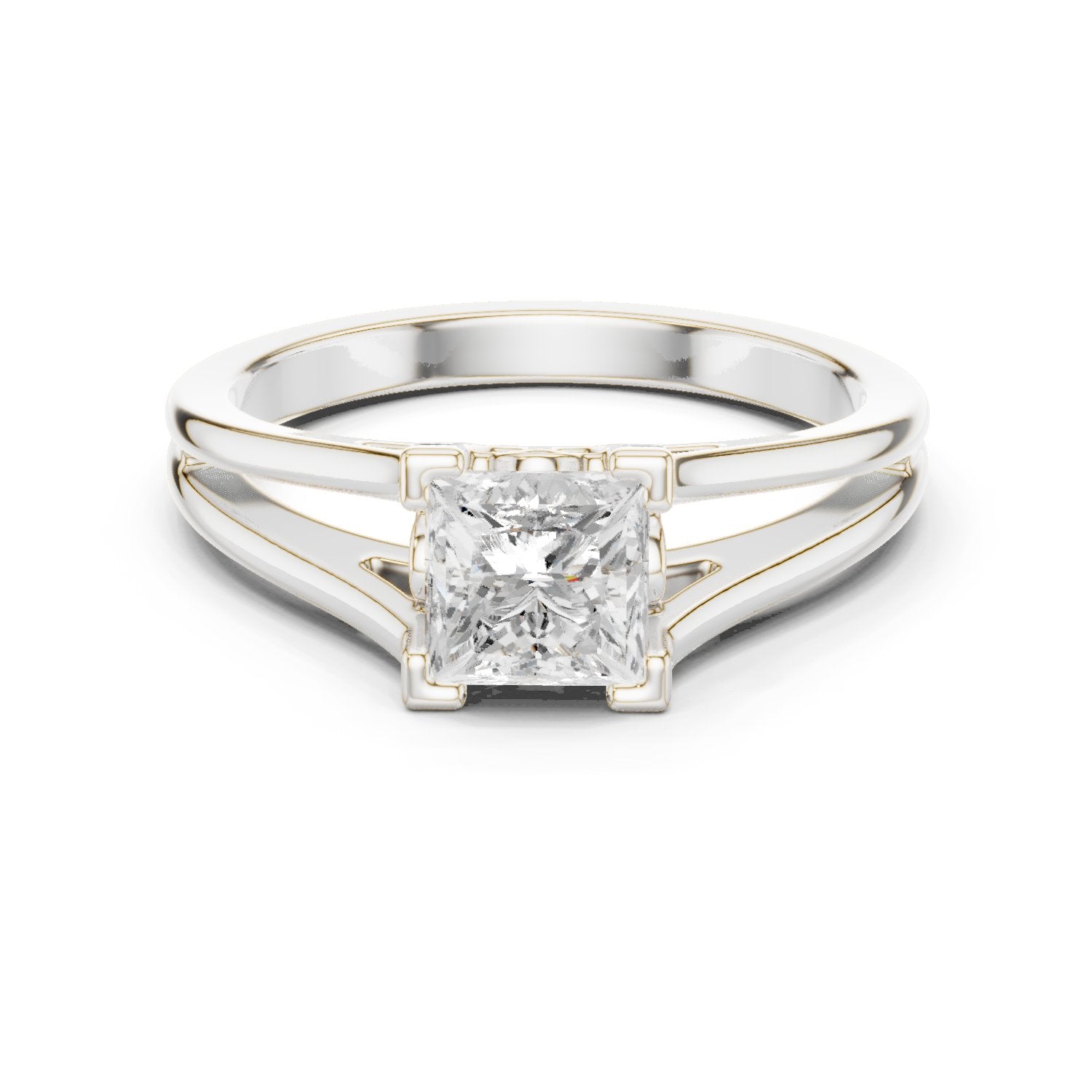 Kite Princess Cut Double Band Split Shank Solitaire Engagement Ring