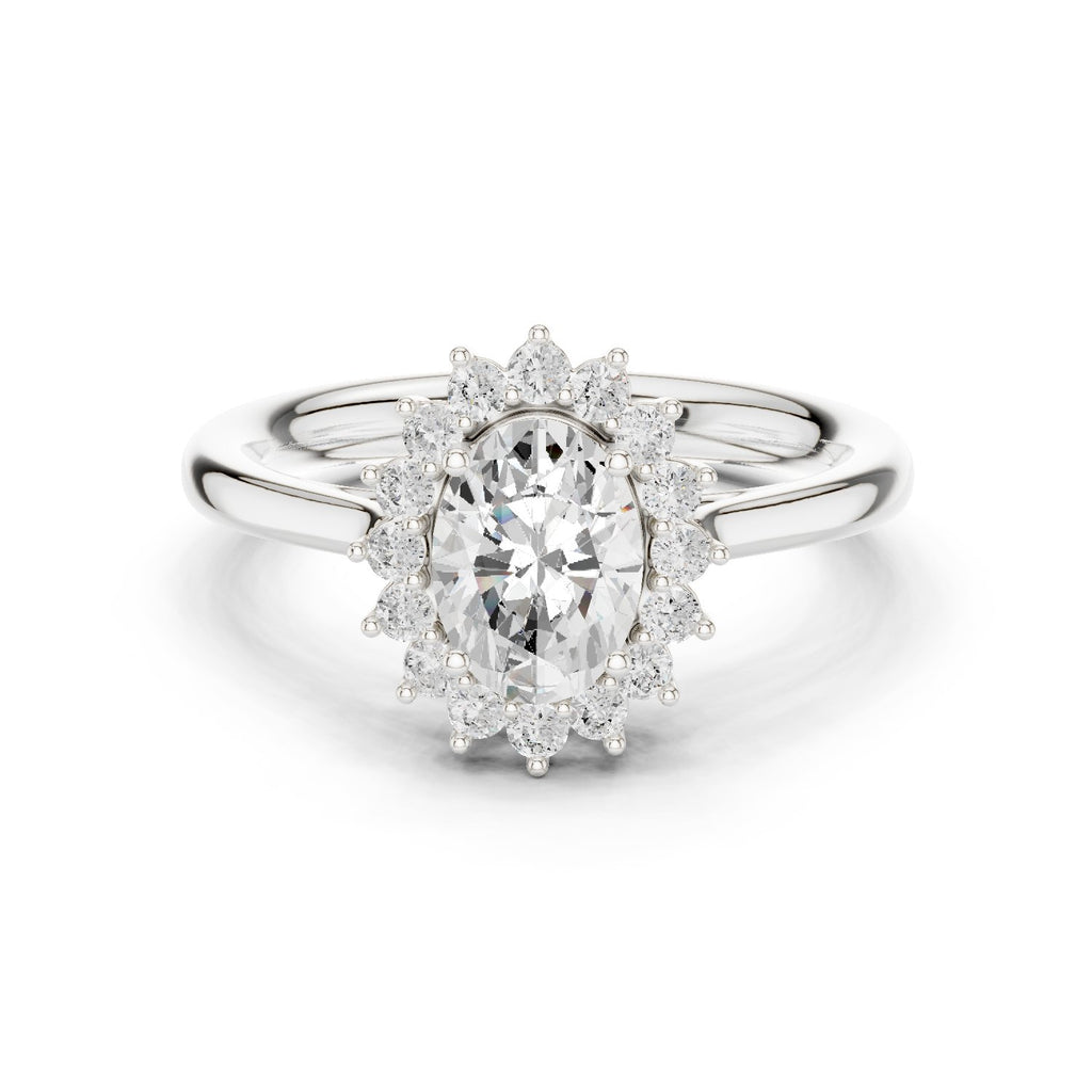 Oval Diamond Floral Halo Engagement Ring