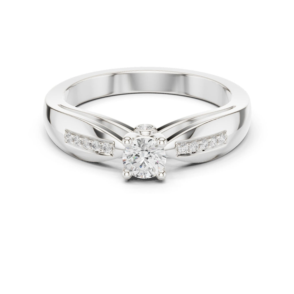 Round Diamond Engagement Ring with Pavé Chevron Bypass Shank