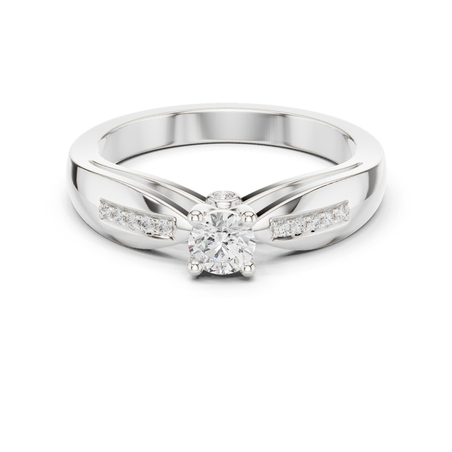 Round Diamond Engagement Ring with Pavé Chevron Bypass Shank
