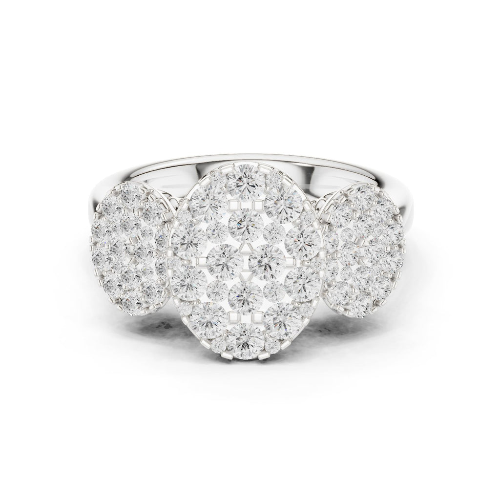 Round Diamond Three Cluster Constellation Engagement Ring