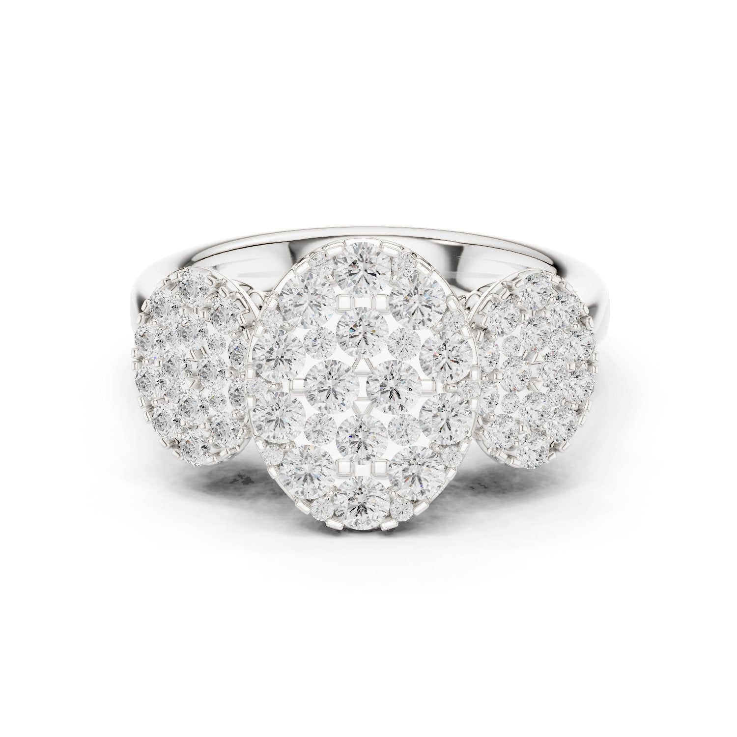 Round Diamond Three Cluster Constellation Engagement Ring