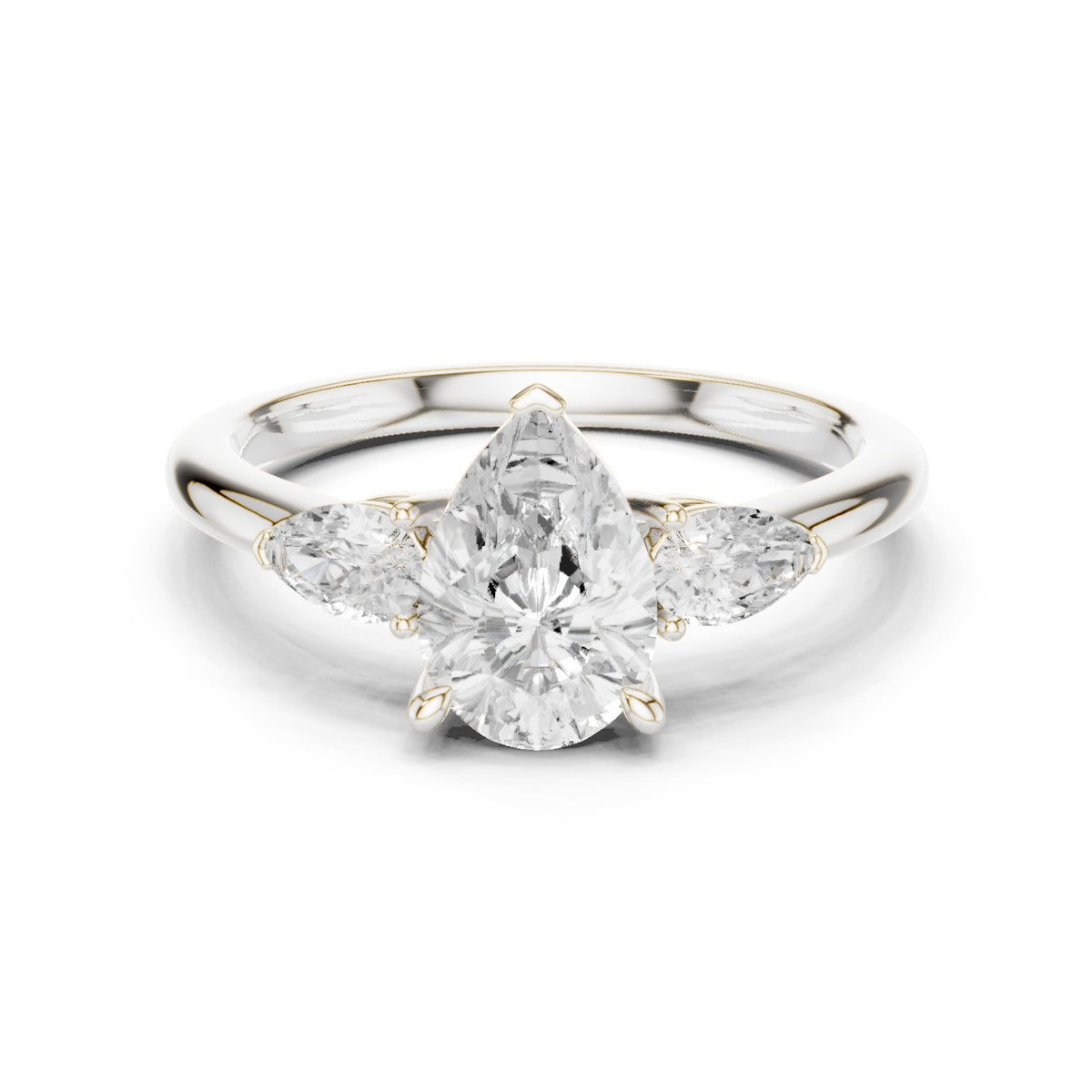Pear Diamond Three Stone Engagement Ring with Pear Sides