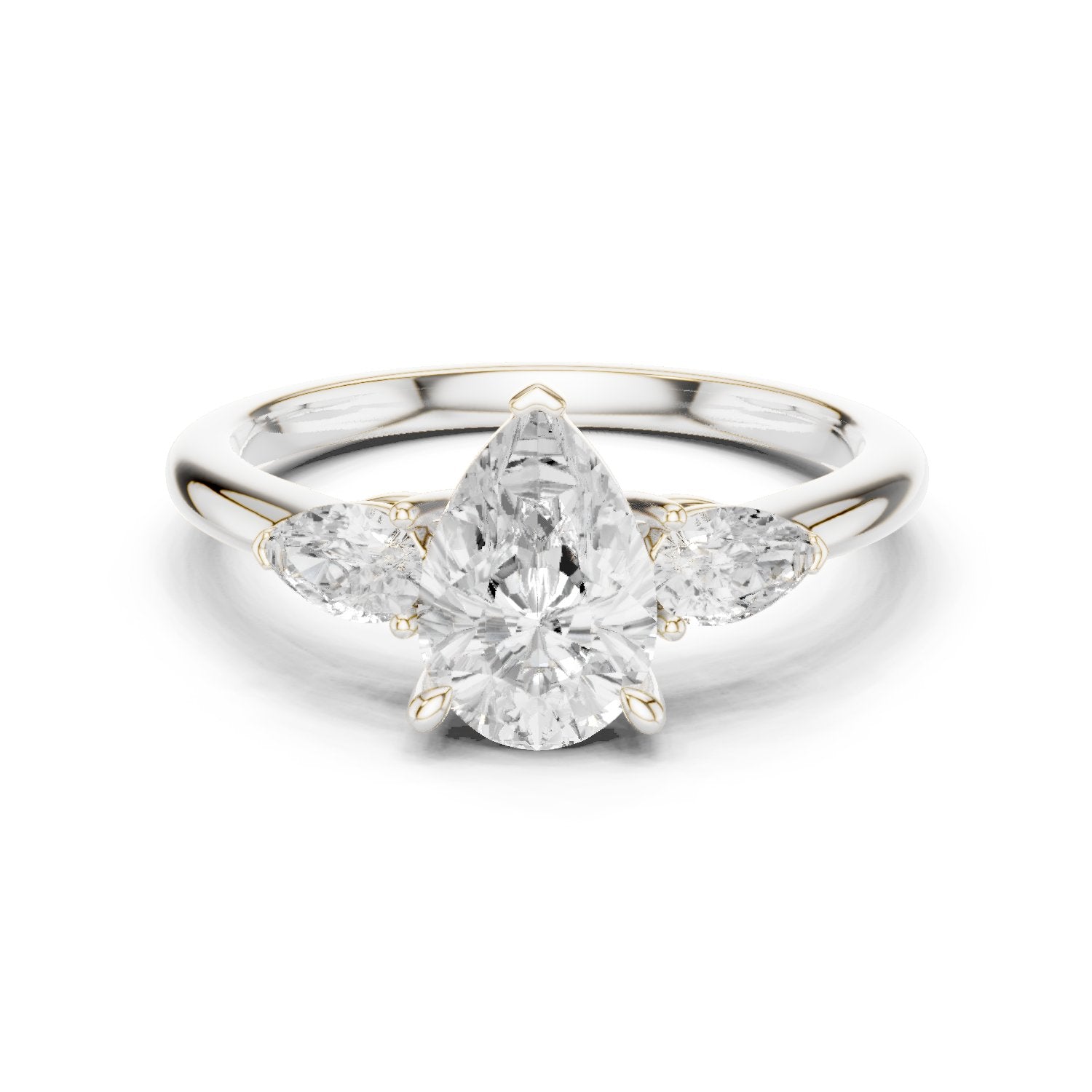 Pear Diamond Three Stone Engagement Ring with Pear Sides