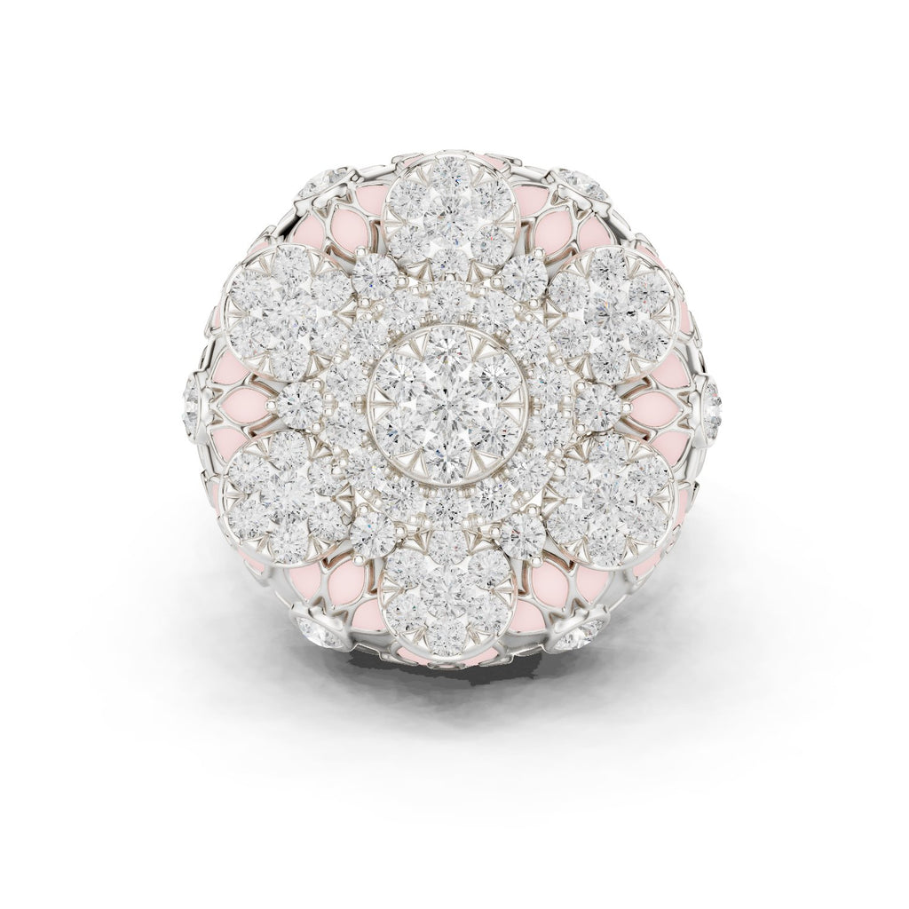 Round Diamond Multi-Floral Cluster Statement Engagement Ring