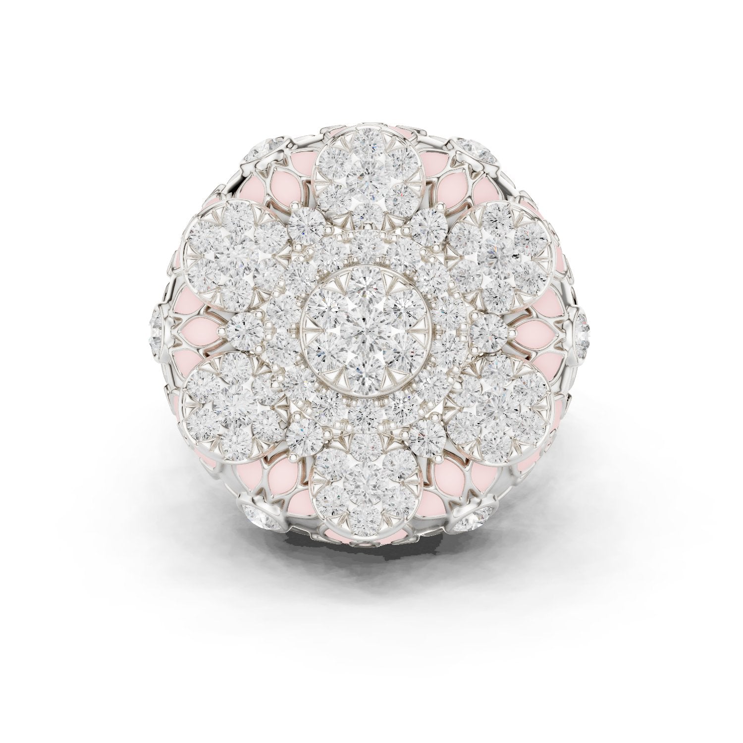 Round Diamond Multi-Floral Cluster Statement Engagement Ring