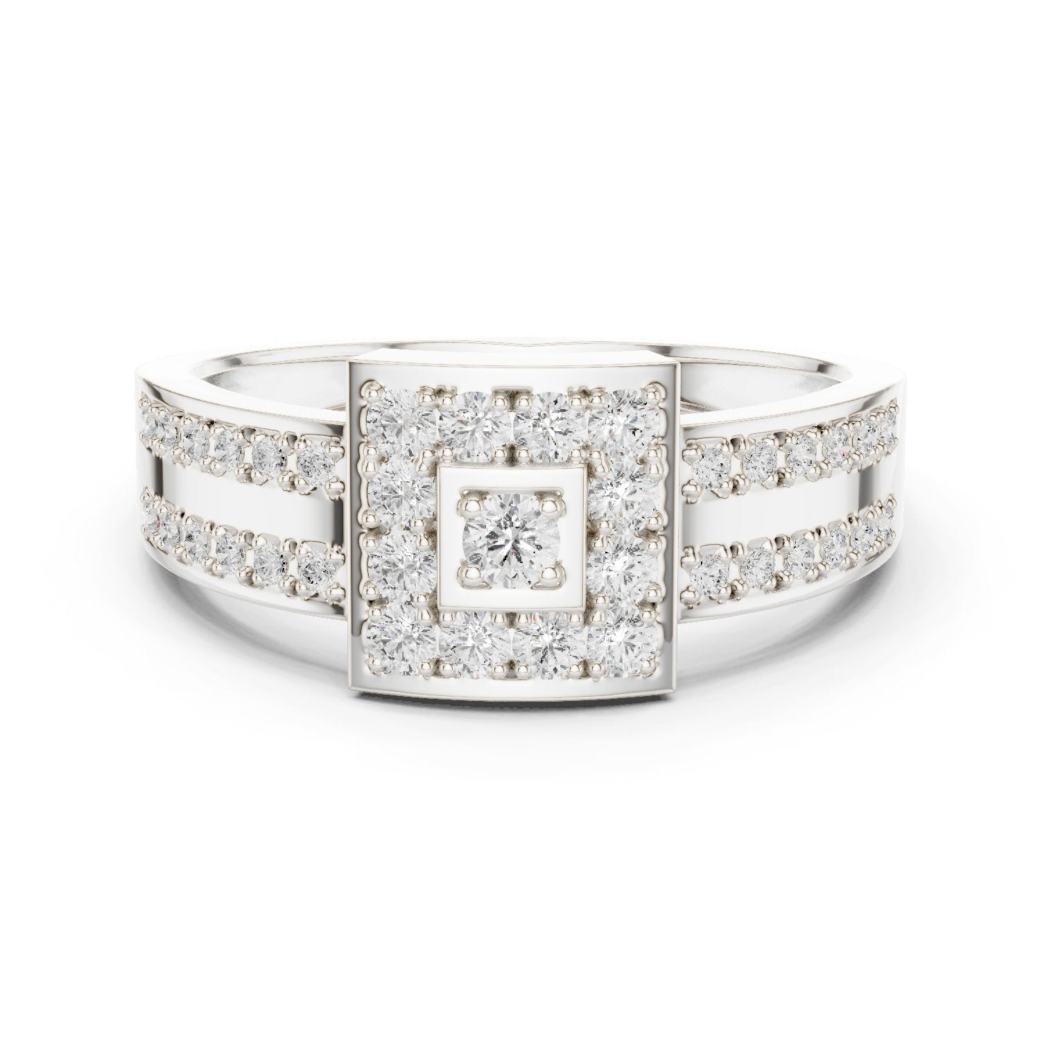 Round Diamond Constellation Signet Engagement Ring with Channel Set Pavé