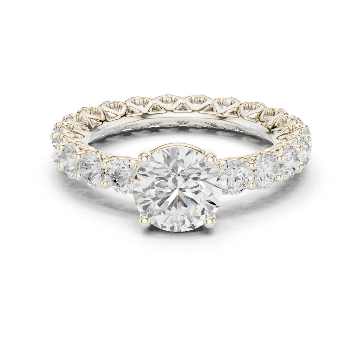 Round Diamond Engagement Ring with Claw Set Diamond Band