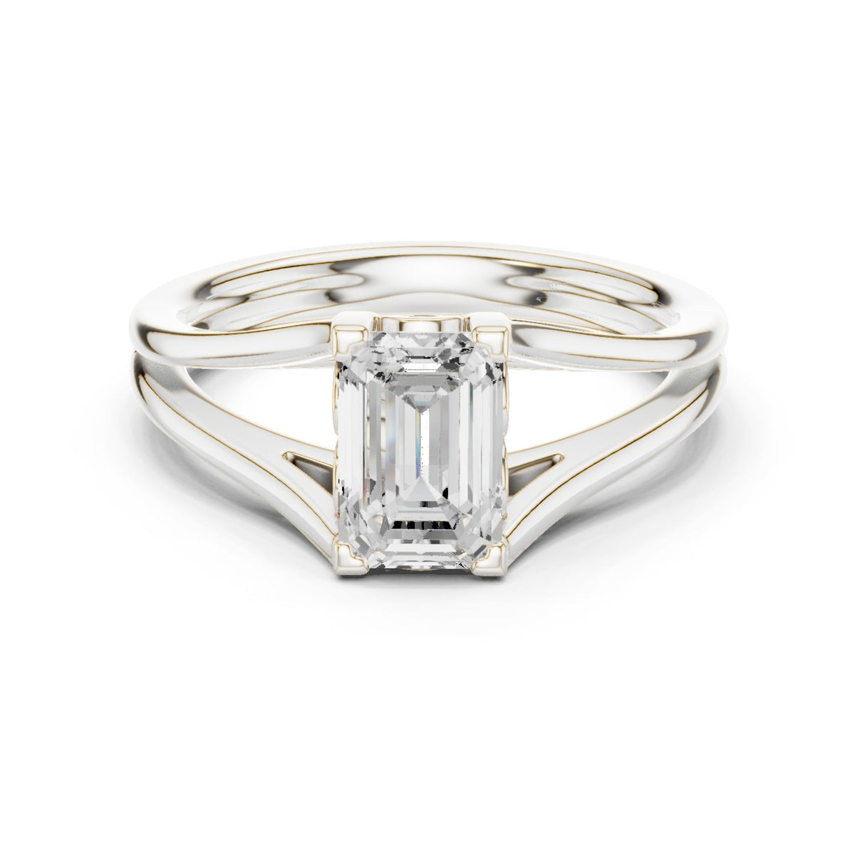 Radiant Cut Double Band Split Shank Solitaire Engagement Ring